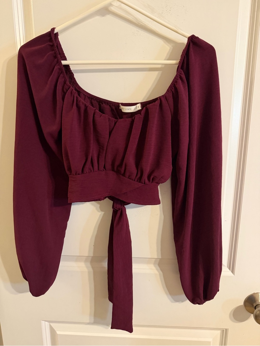 Altar'd State Plum Long-Sleeve Tie-Front Crop Top